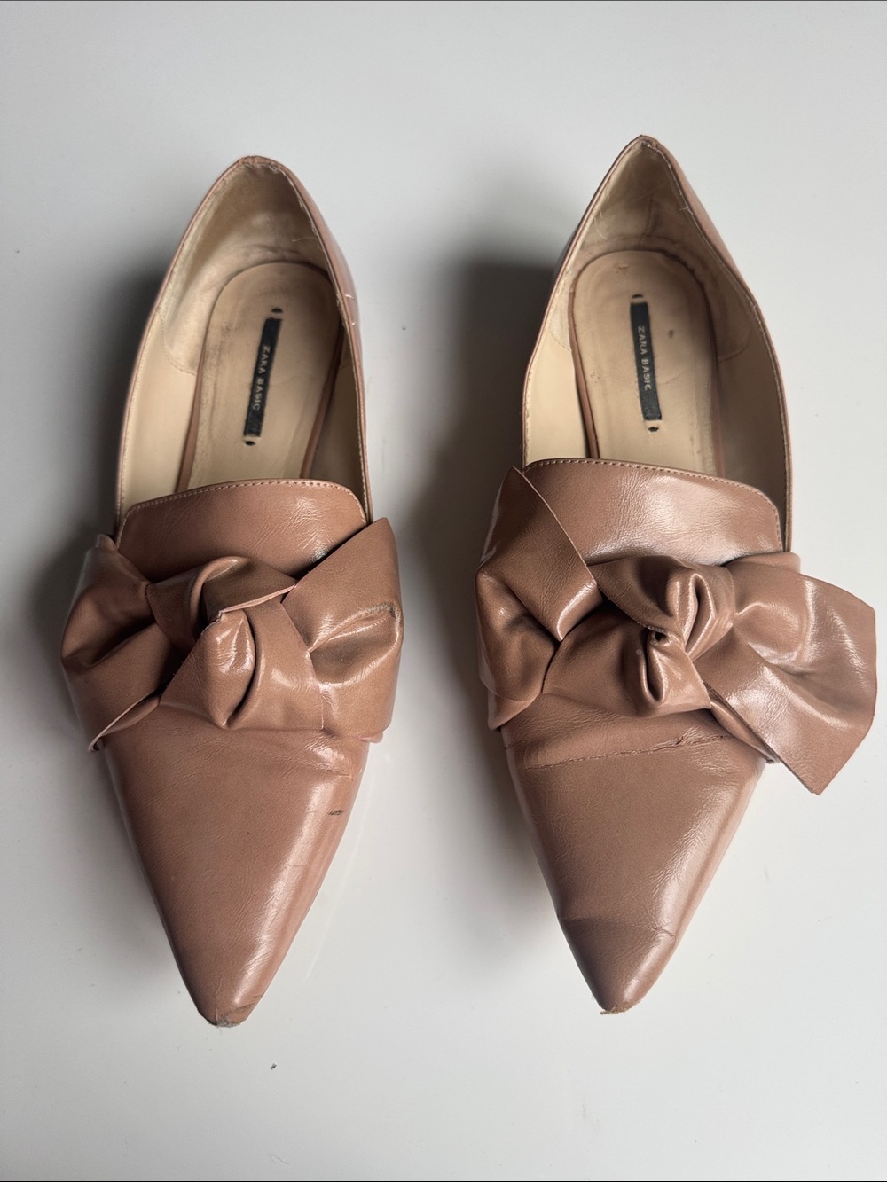 Pointed Toe Bow Loafer Flats - Nude Pink